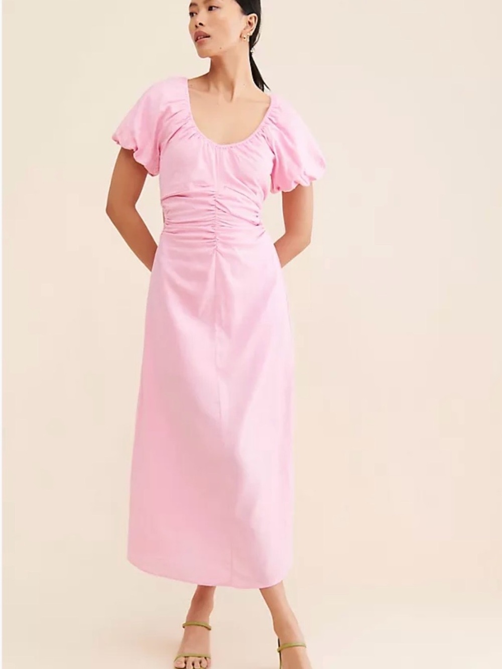 Sanctuary Anthropologie Pink Ruched Puff-Sleeve cutout beach Maxi Dress NWT